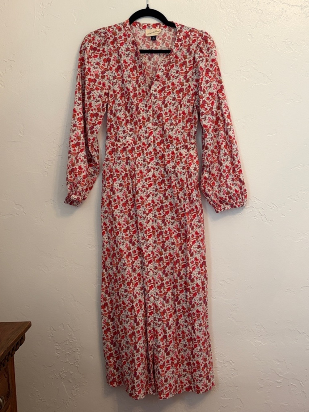 Universal Thread Red and White Floral Long Sleeve Maxi Dress, M